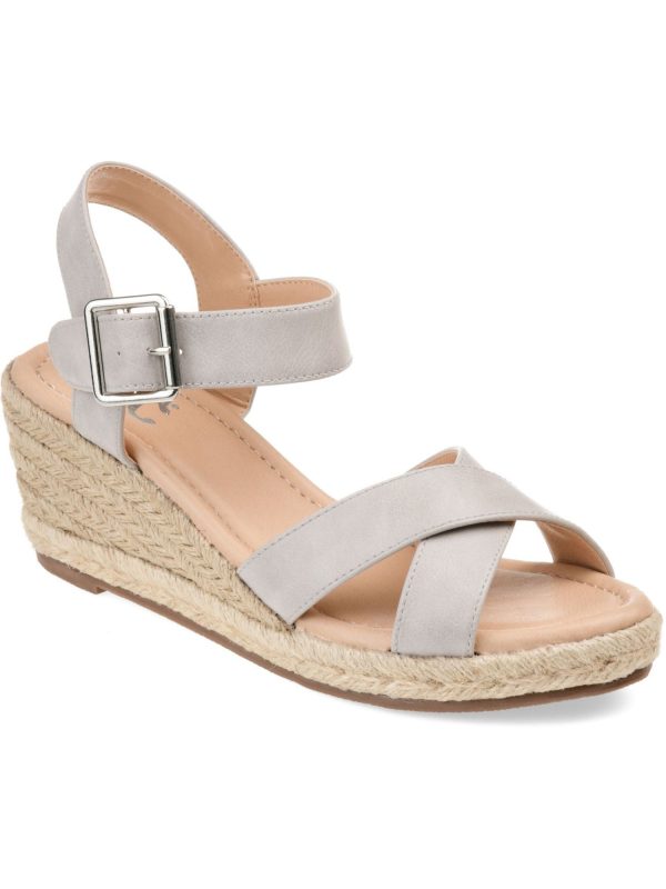 JOURNEE COLLECTION Womens Gray 1  Platfomrm Cushioned Strappy Dryden Round Toe Wedge Buckle Espadrille Shoes M For Discount