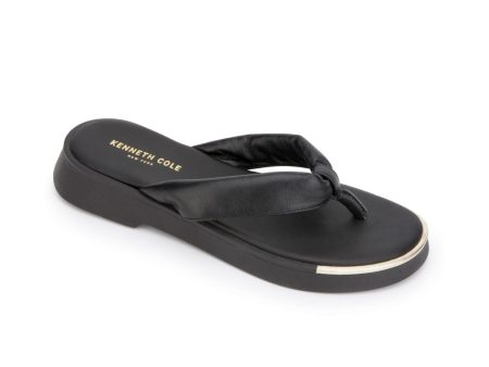 KENNETH COLE NEW YORK Womens Black 1 2  Platform Padded Comfort Athens Round Toe Wedge Slip On Leather Flip Flop Sandal M Supply